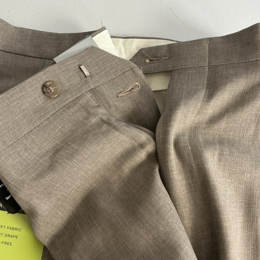 Claiborne‎ Pants Mens 38x30 Beige Khaki Polyester-Herringbone Pleated Cuffed NWT - Picture 5 of 9